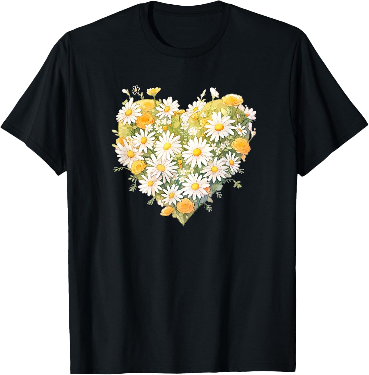 Daisy, Heart, Love, Flower, Fashion, Valentine's Day T-Shirt - T-Shirt | Black