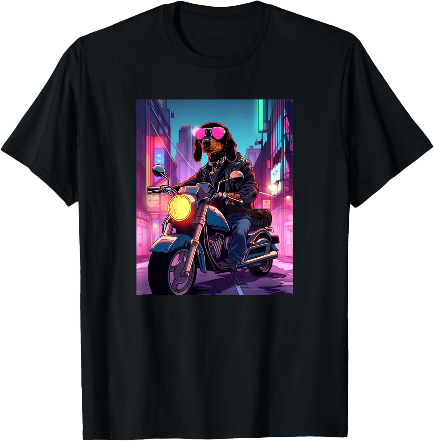 Dachshund Biker Funny Dog Motorcycle Men Women Kids T-Shirt - T-Shirt | Black