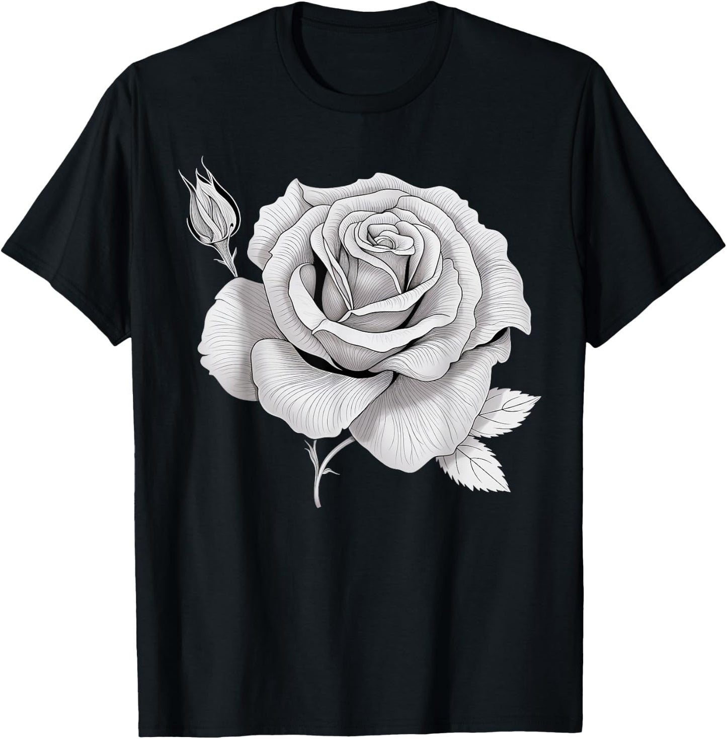 Minimalistic black and white Rose T-Shirt - T-Shirt | Black