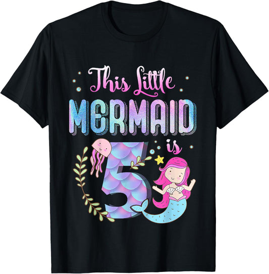 5th Birthday This Mermaid Is 5 Years Old Gift Kids Girls T-Shirt - T-Shirt | Black
