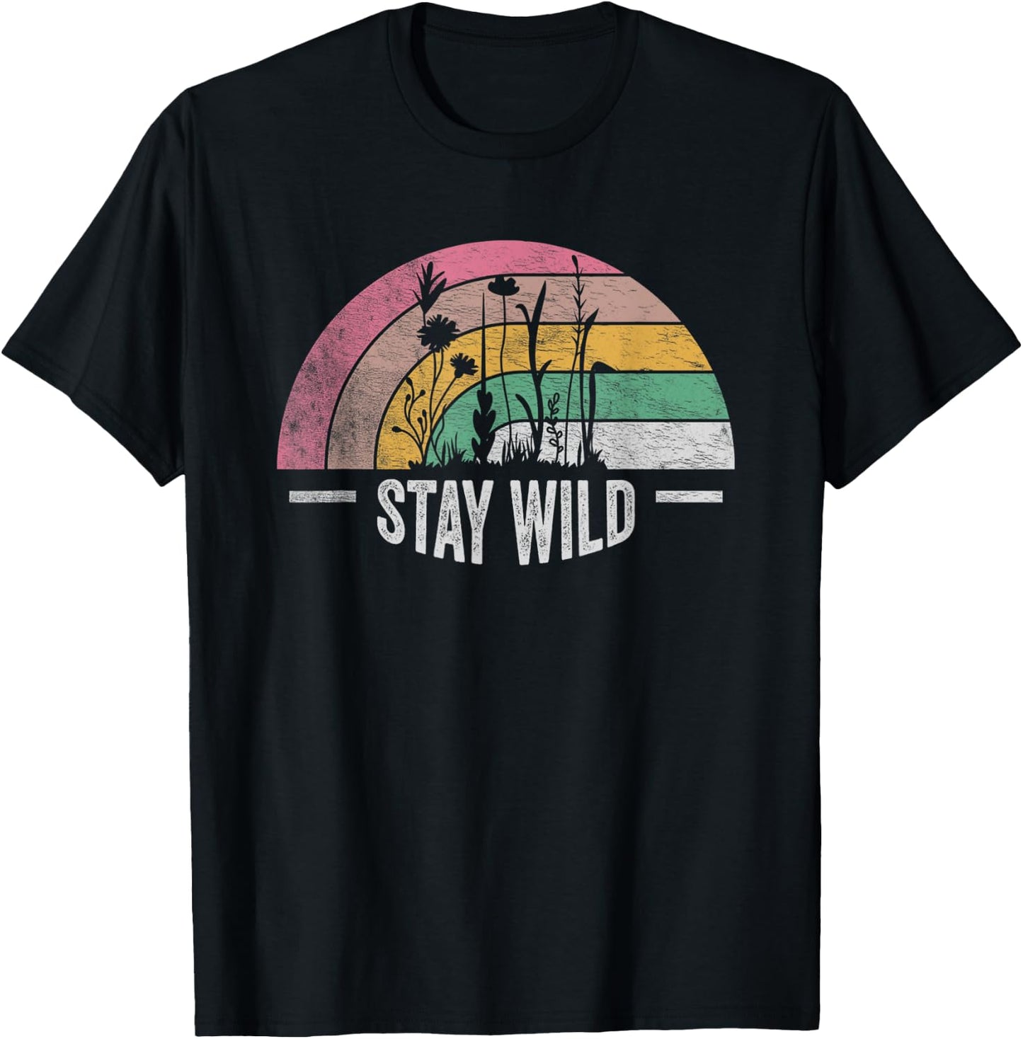 Retro Vintage Stay Wild Wildflower Inspirational Women Quote T-Shirt - T-Shirt | Black