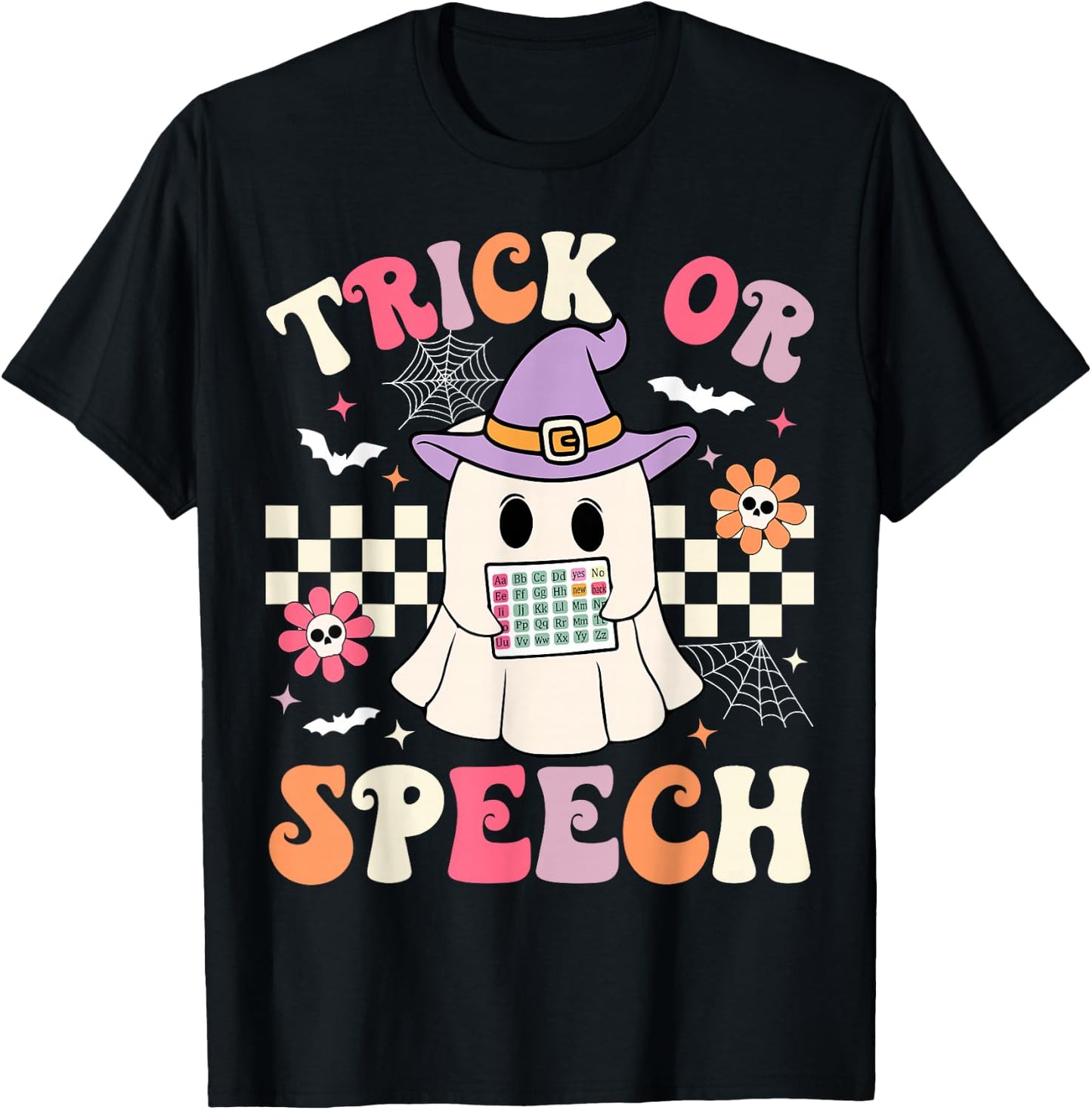 Trick or Speech Retro SLP Halloween Speech Therapy Halloween T-Shirt - T-Shirt | Black