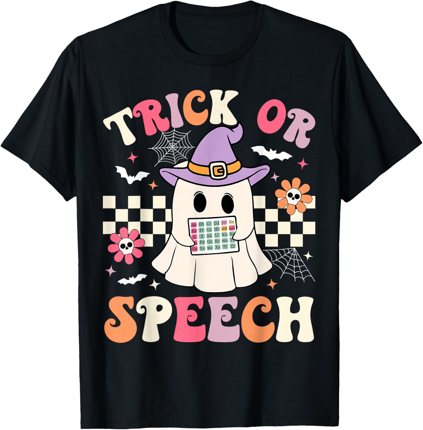Trick or Speech Retro SLP Halloween Speech Therapy Halloween T-Shirt - T-Shirt | Black