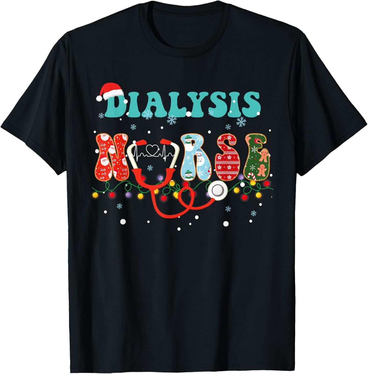 Christmas Dialysis Nurse RN Nephrology X-Mas Pajama groovy T-Shirt - T-Shirt | Black