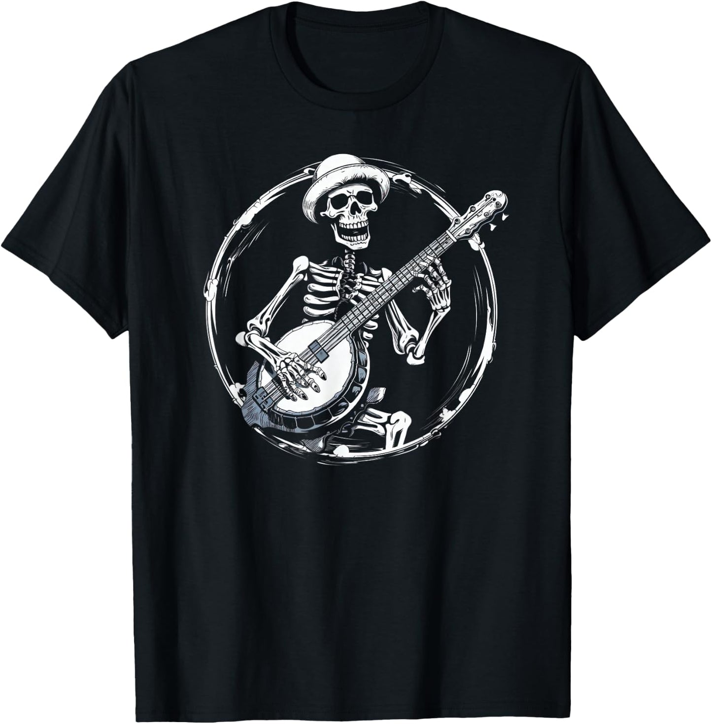 skeleton playing banjo Funny Bluegrass Style T-Shirt - T-Shirt | Black
