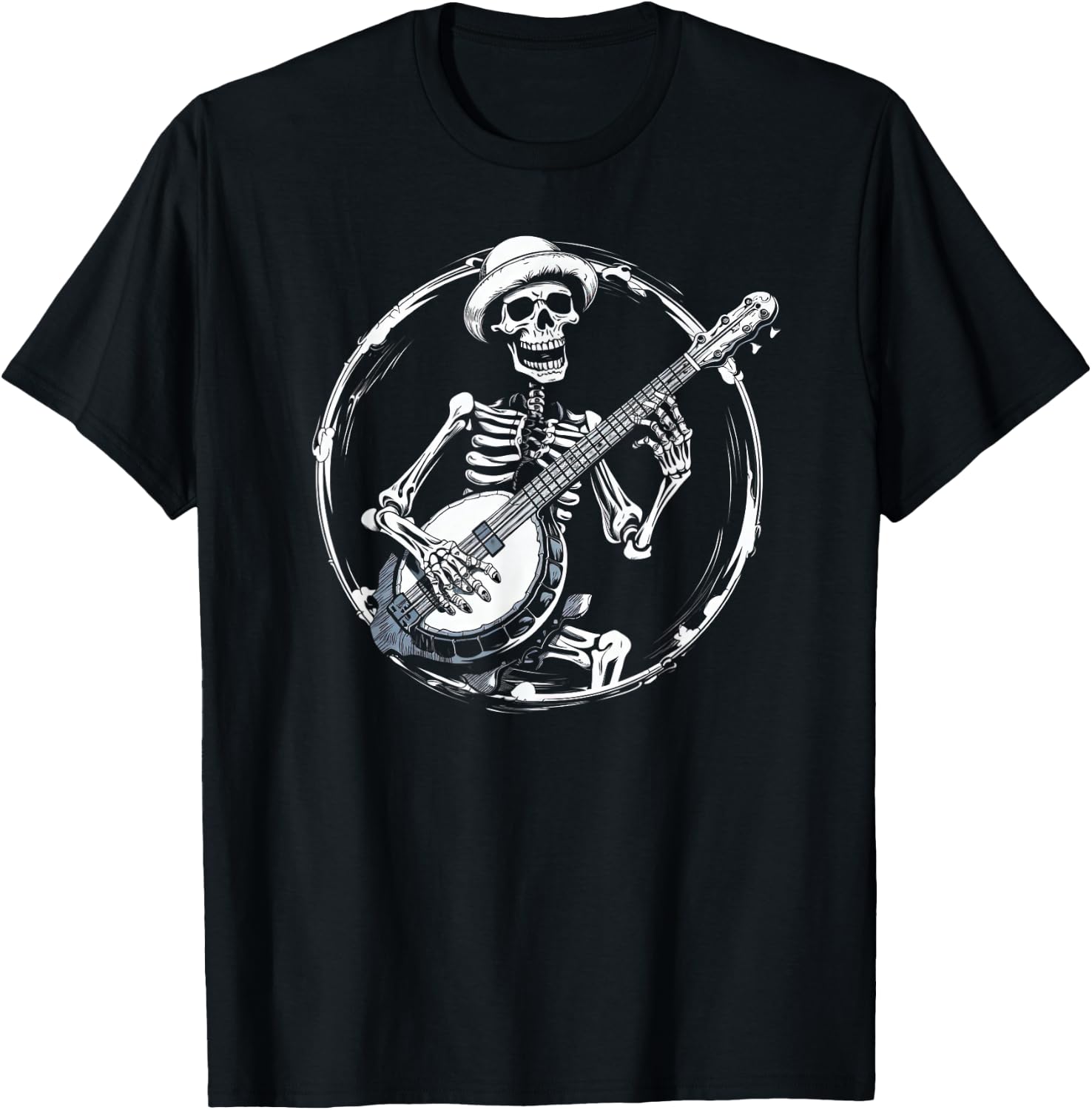 skeleton playing banjo Funny Bluegrass Style T-Shirt - T-Shirt | Black