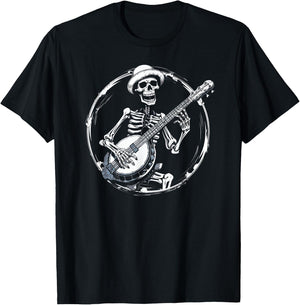 skeleton playing banjo Funny Bluegrass Style T-Shirt - T-Shirt | Black