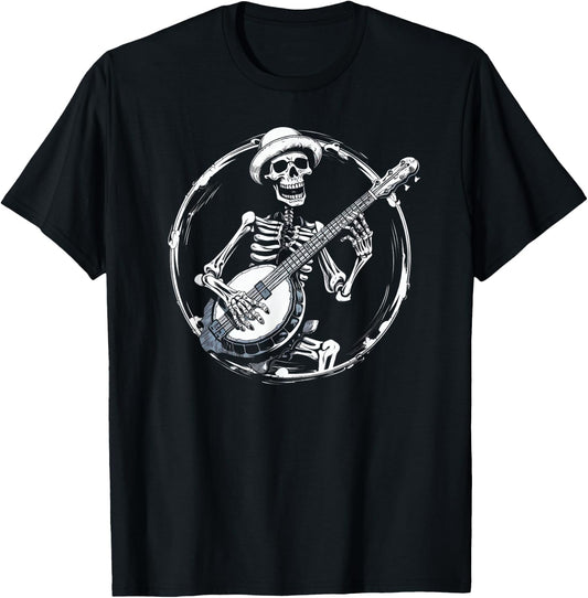 skeleton playing banjo Funny Bluegrass Style T-Shirt - T-Shirt | Black