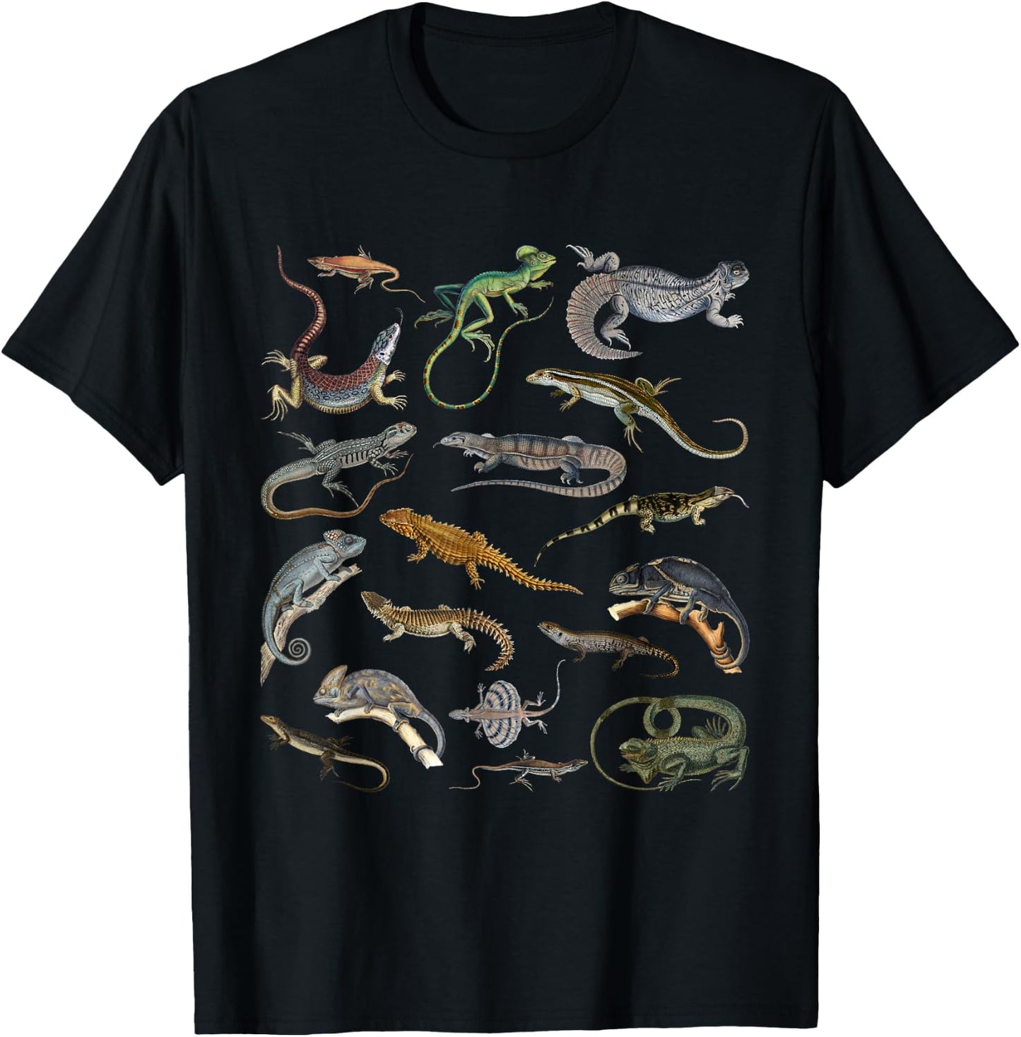 Lizards Collage Reptile Types Of Lizards Cool Lizards Lover T-Shirt - T-Shirt | Black