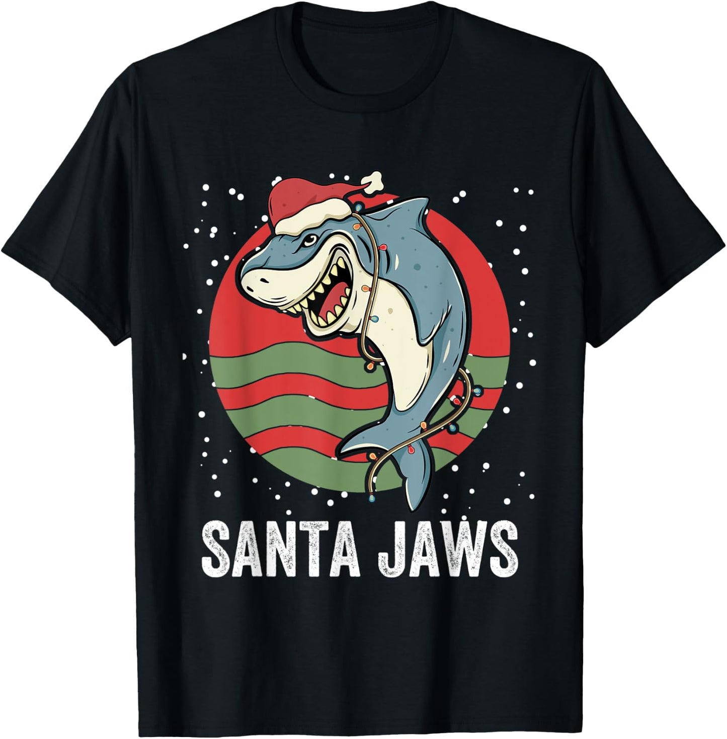 Santa Shark Christmas Lights Funny Boys Merry Sharkmas Xmas T-Shirt - T-Shirt | Black