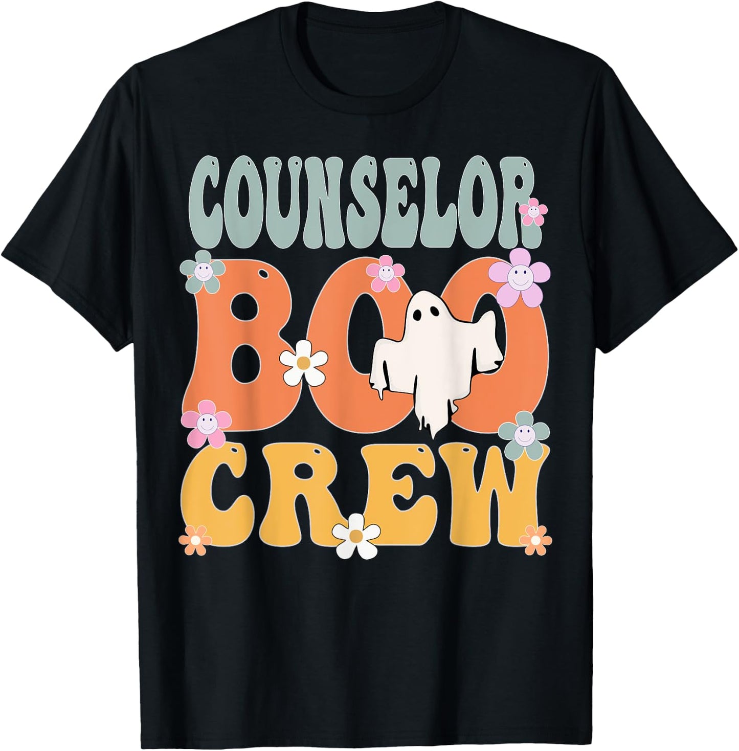 Counselor Boo Crew Ghost Retro Groovy Halloween T-Shirt - T-Shirt | Black