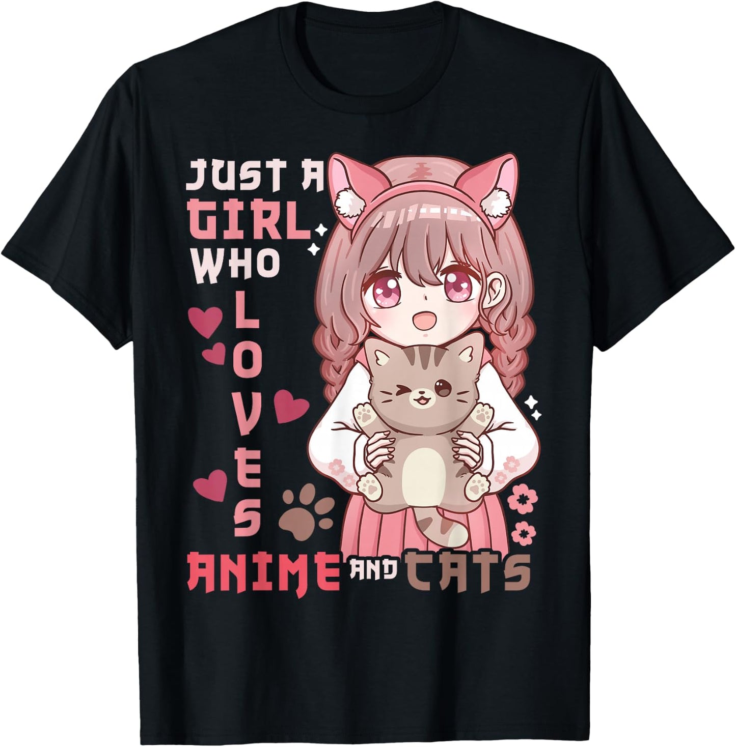 Anime Cat Girl Just a Girl Who Loves Anime and Cats T-Shirt - T-Shirt | Black