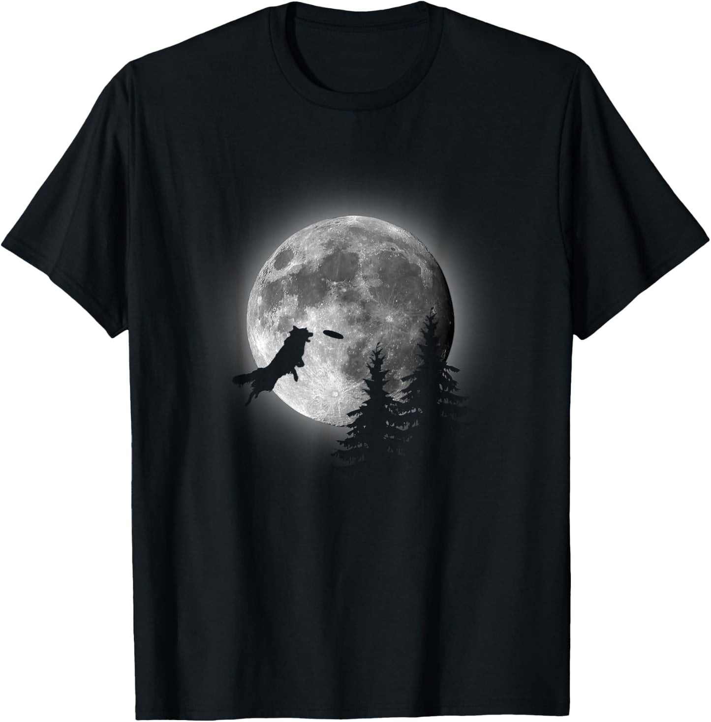 Border Collie Catching Frisbee Moon T-Shirt - T-Shirt | Black