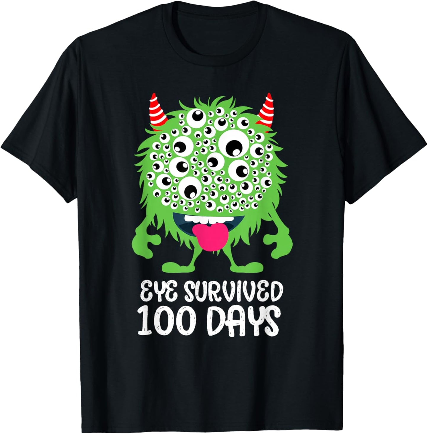 Eye Survived 100 Days Of School Monster Lover Teacher Kids T-Shirt - T-Shirt | Black