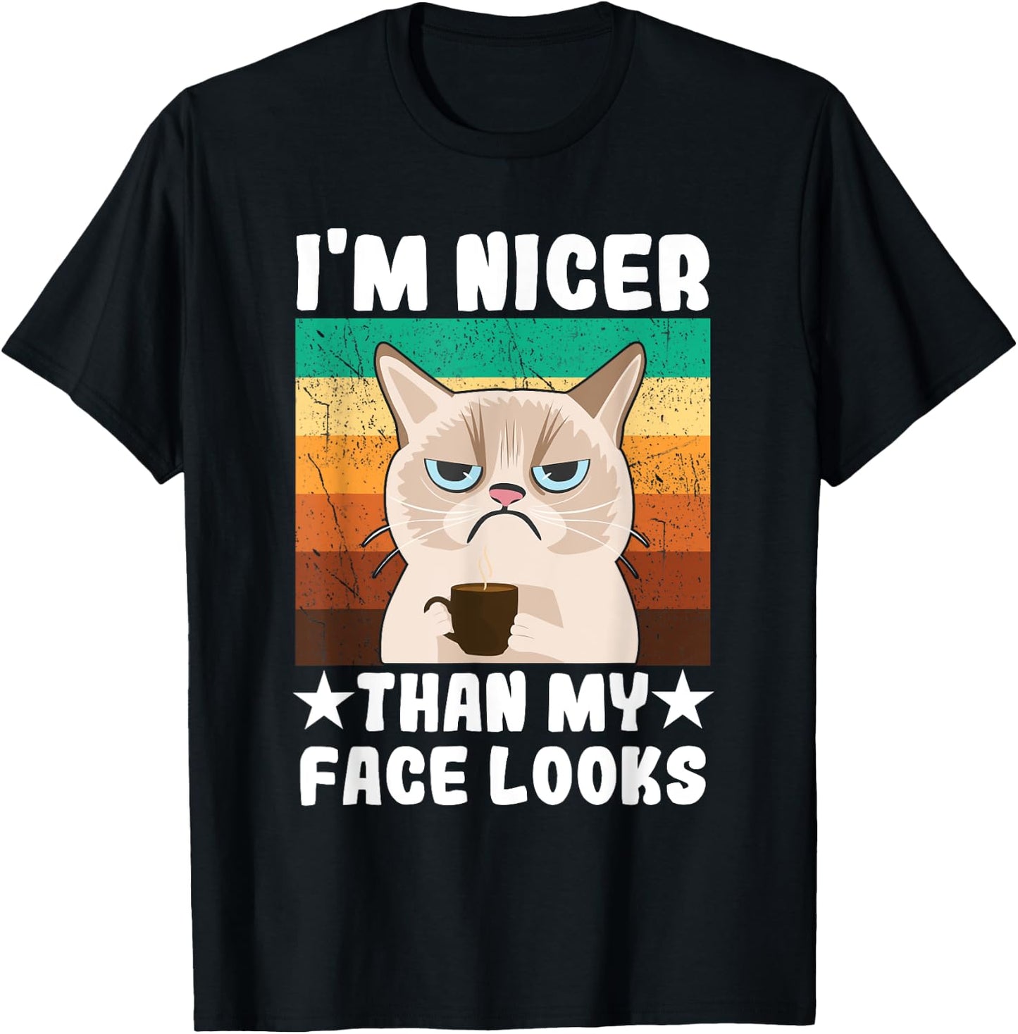 Introvert Coffee Cat I'm nicer than my face looks T-Shirt - T-Shirt | Black