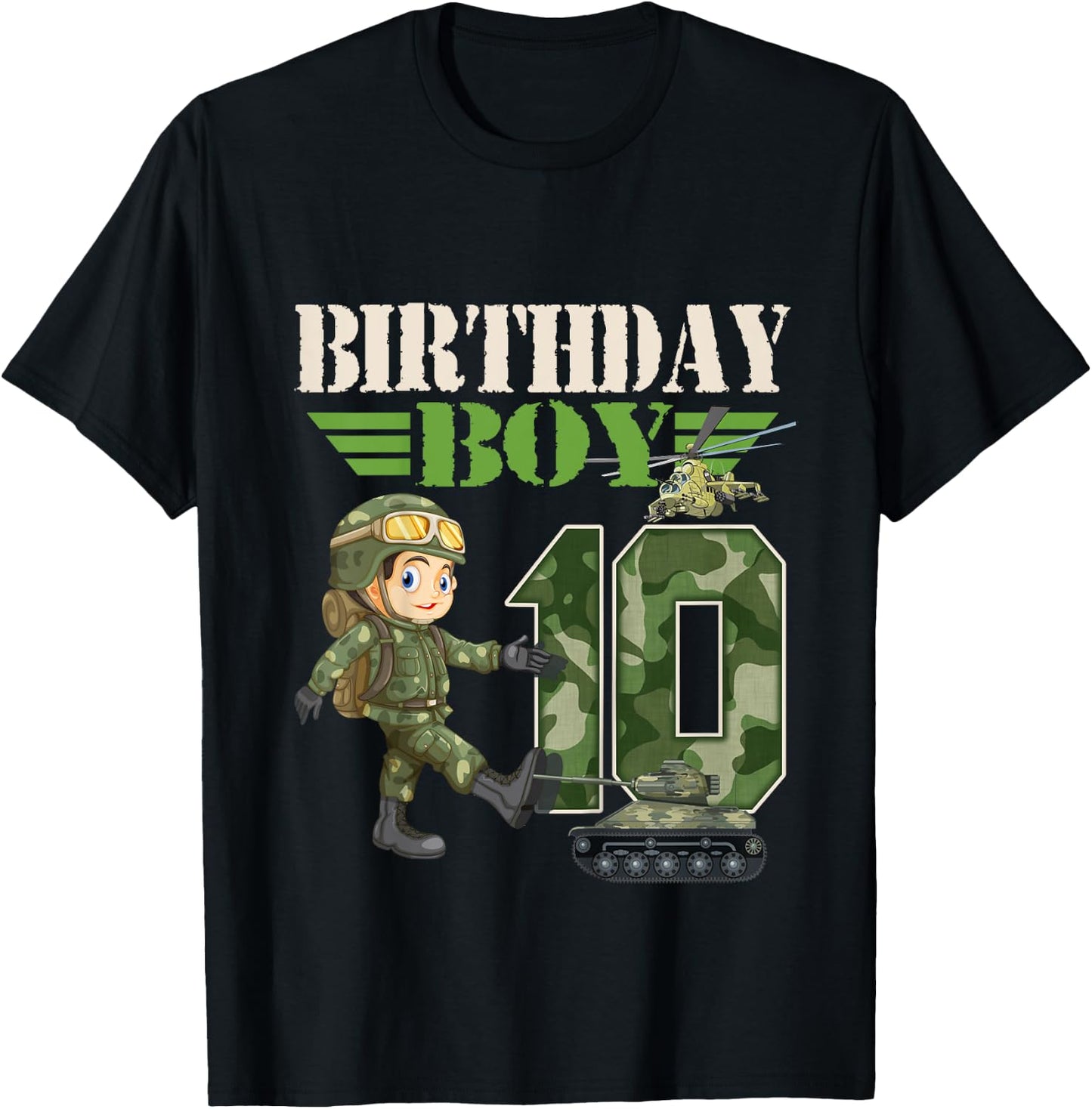 Kids 10th Birthday Military Themed Camo Boys 10 Yrs Old Soldier T-Shirt - T-Shirt | Black