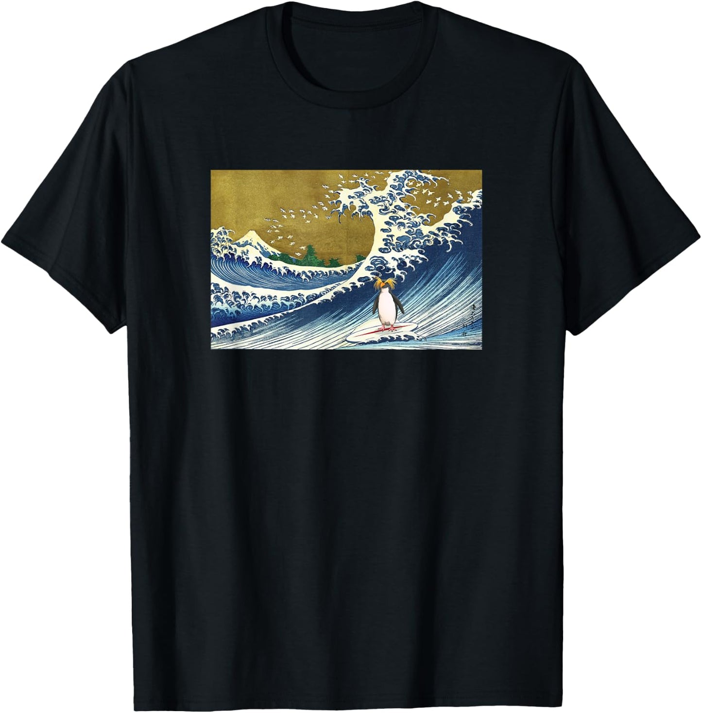 Retro Vintage Surfing A Great Wave Macaroni Penguin Lover T-Shirt - T-Shirt | Black