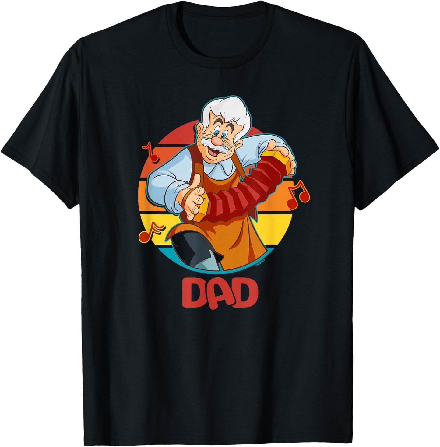 Disney Pinocchio Geppetto Dad Accordion Father’s Day T-Shirt - T-Shirt | Black