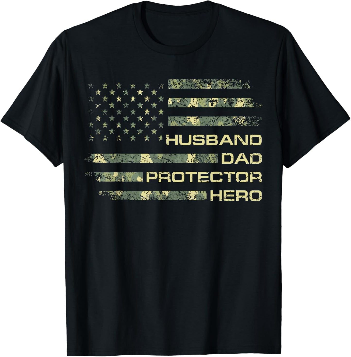 Husband Dad Protector Hero For Christmas Camo American Flag T-Shirt - T-Shirt | Black