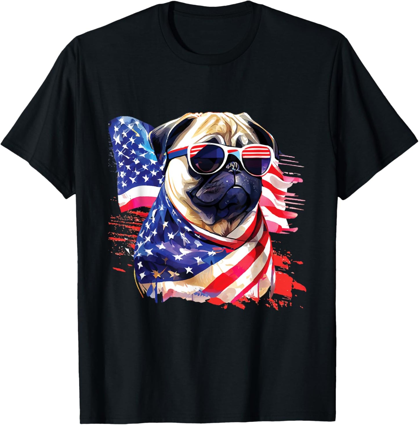 Patriotic Pug - USA American Flag Dog Lover Pet Owner T-Shirt - T-Shirt | Black