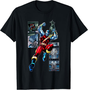 Marvel X-Men Colossus Jumping Through Roof Comic Panels T-Shirt - T-Shirt | Black