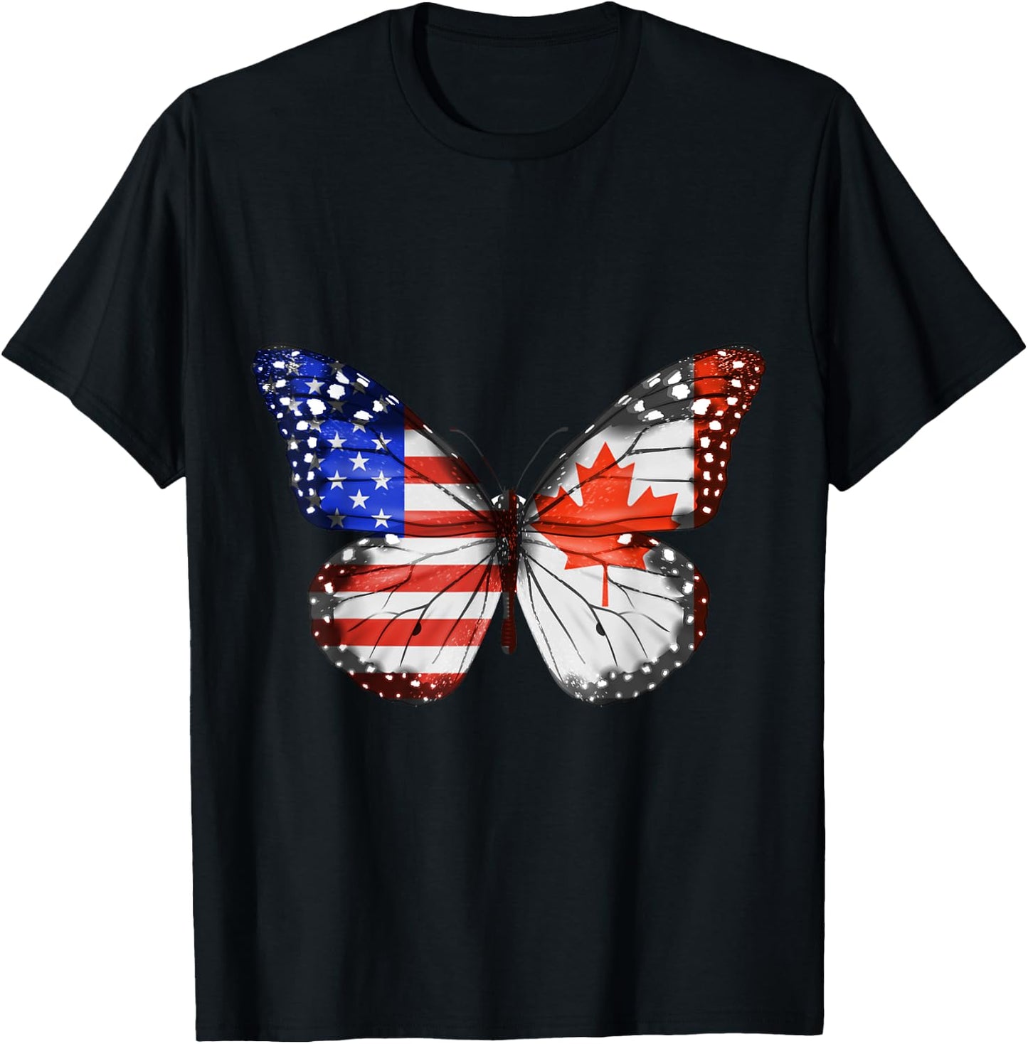American Canadian Flag Butterfly T-Shirt - T-Shirt | Black