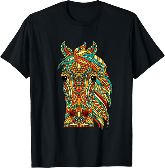 Tribal Horse Design - Horses Animal Lover Horseback Riding T-Shirt - T-Shirt | Black