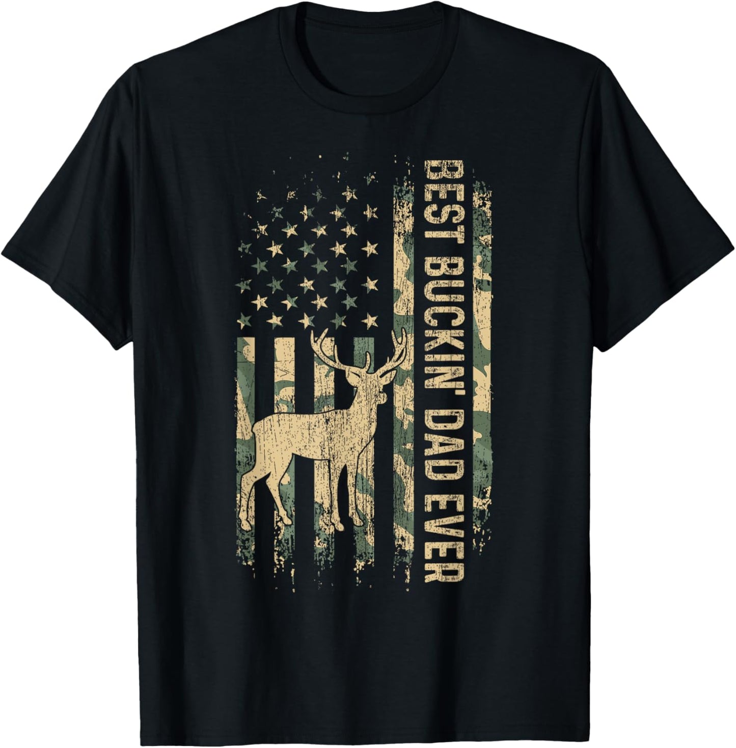 Best Buckin' Dad Ever American Flag Father's Day T-Shirt - T-Shirt | Black