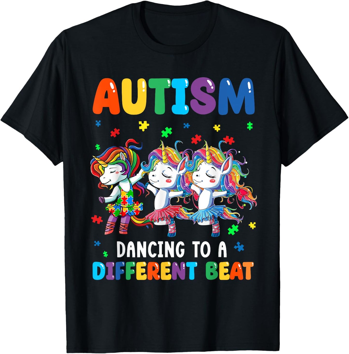 Autism Unicorn Dancing To A Different Beat Autism Awareness T-Shirt - T-Shirt | Black