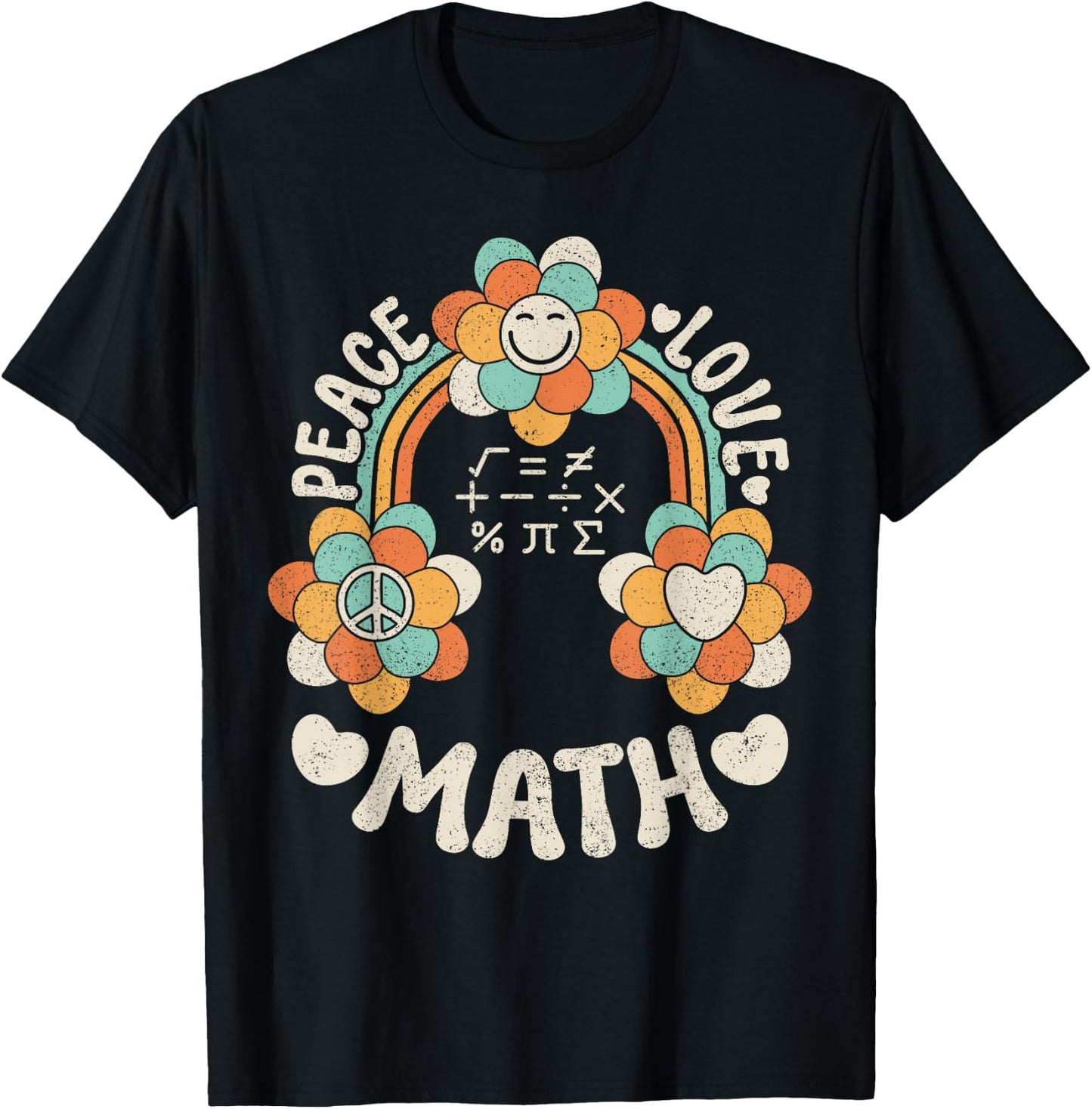 60s 70s Groovy Rainbow Outfit Hippie Teacher Peace Love Math T-Shirt - T-Shirt | Black