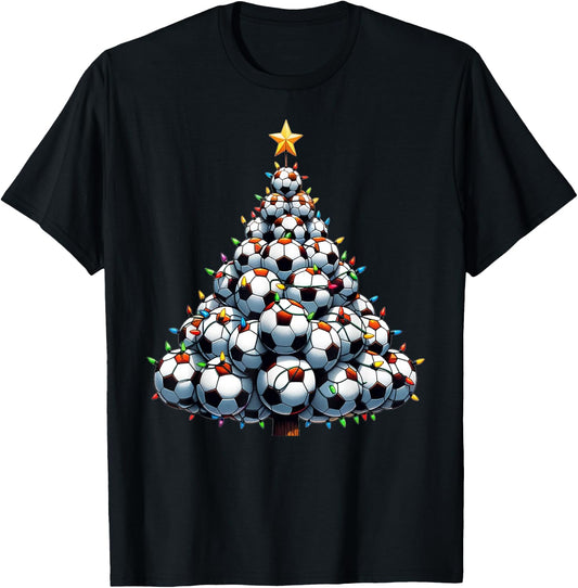 Santa Christmas Soccer Tree Boys Football Soccer T-Shirt - T-Shirt | Black