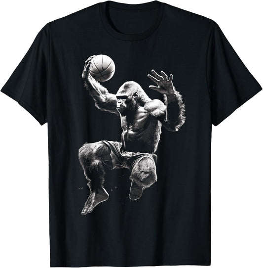 Gorilla Playing Basketball Funny Gorilla Basketball Player T-Shirt - T-Shirt | Black