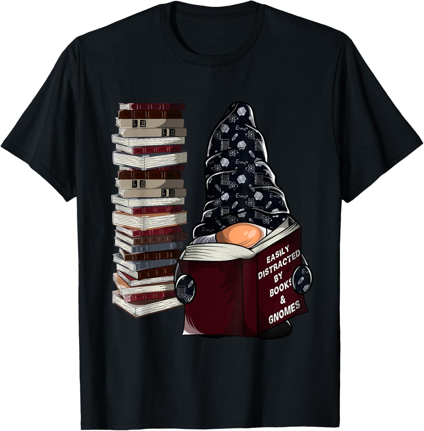 Easily Distracted by Books & Gnomes, Garden gnome Book Lover Small T-Shirt - T-Shirt | Black