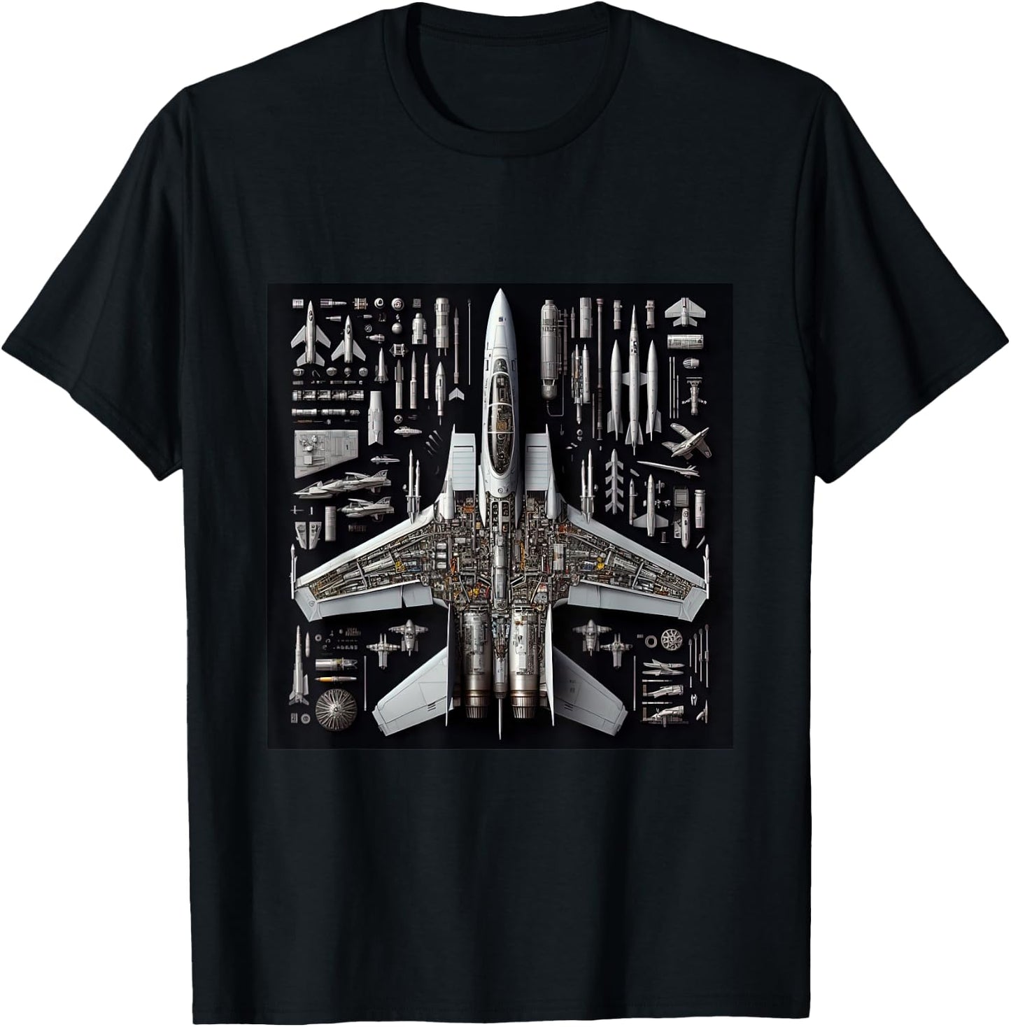 F-14 Tomcat Fighter Jet Anatomy Blueprint Military Aviation Men Women Girls Kids T-Shirt - T-Shirt | Black