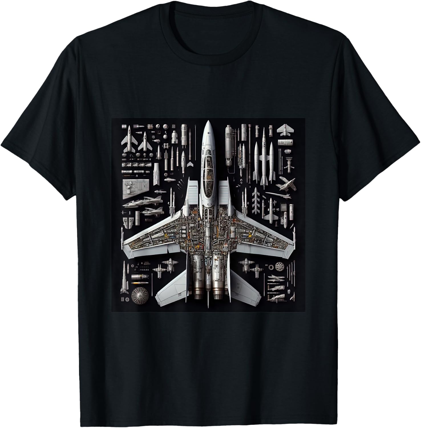 F-14 Tomcat Fighter Jet Anatomy Blueprint Military Aviation Men Women Girls Kids T-Shirt - T-Shirt | Black