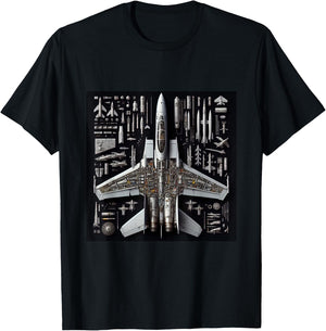 F-14 Tomcat Fighter Jet Anatomy Blueprint Military Aviation Men Women Girls Kids T-Shirt - T-Shirt | Black