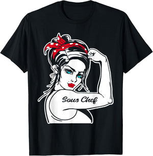Female Sous Chef Rosie The Riveter Pin Up Girl Sous Chef T-Shirt - T-Shirt | Black