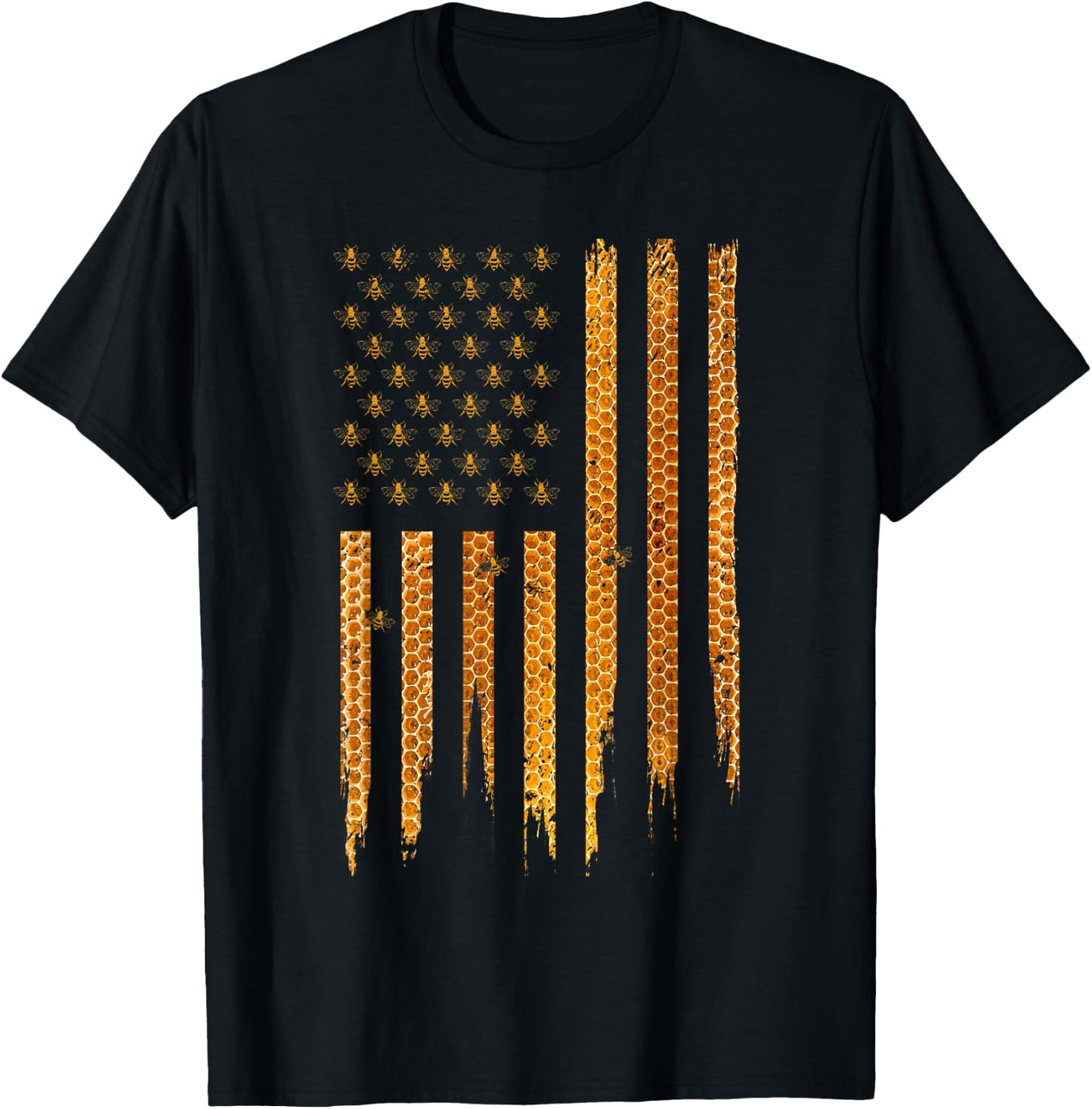 Beekeeping American Flag Honeycomb Honey Bees Beekeeper T-Shirt - T-Shirt | Black