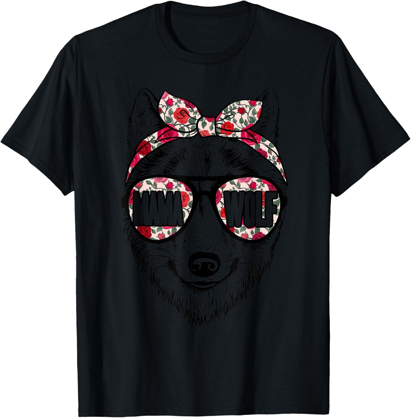 Wolf Mama Floral Cute Mom Wolf Mothers Day Mama Wolf T-Shirt - T-Shirt | Black