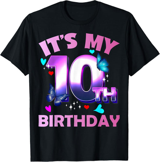 Butterflies - Girls and Boys - It´s My 10th Birthday T-Shirt - T-Shirt | Black