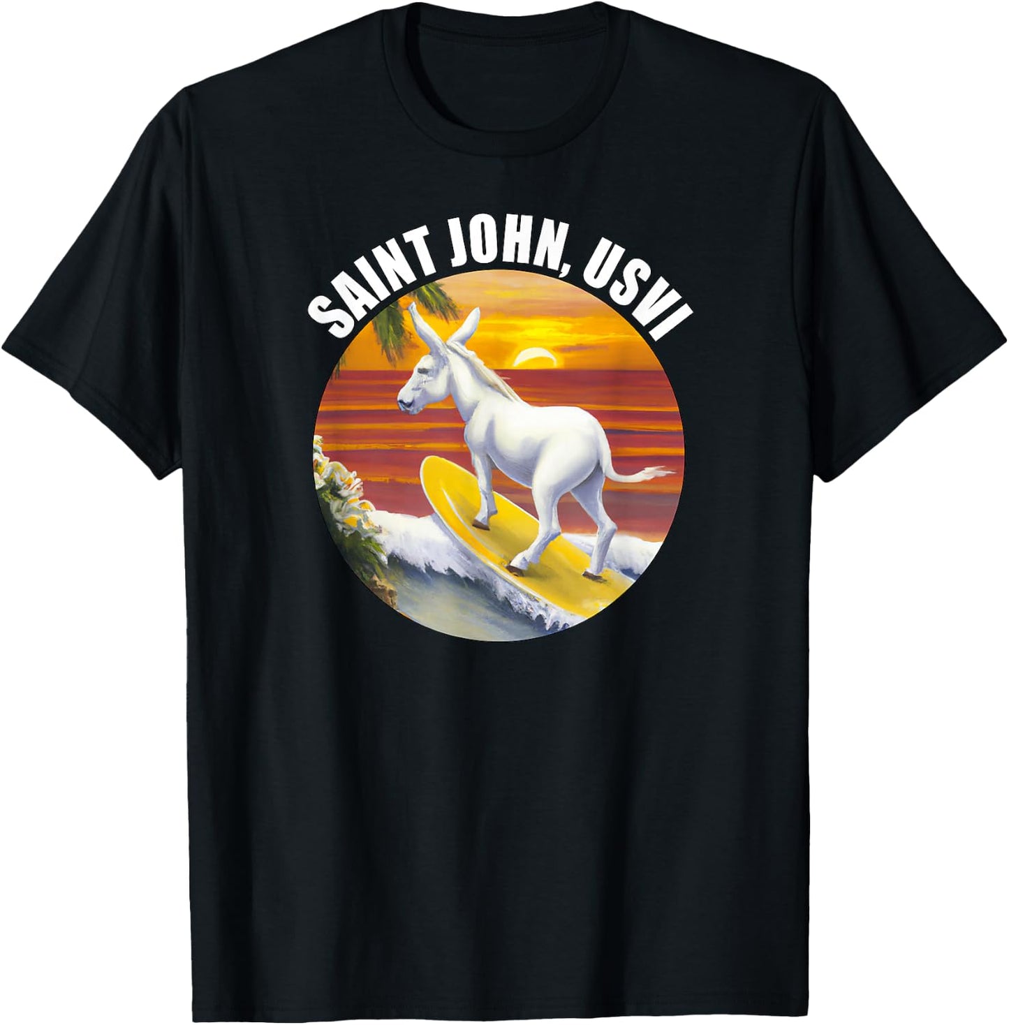 Saint John USVI Funny Surfing Donkey US Virgin Islands T-Shirt - T-Shirt | Black