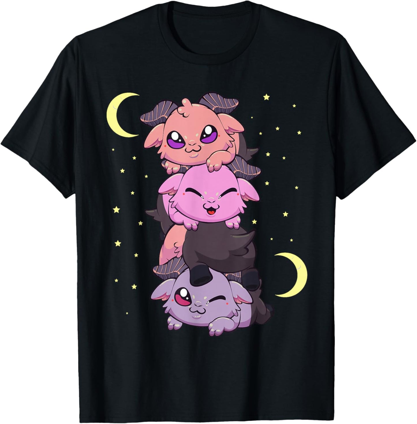 Pastel Goth Kawaii Pile of Playing Baby Baphomet T-Shirt - T-Shirt | Black