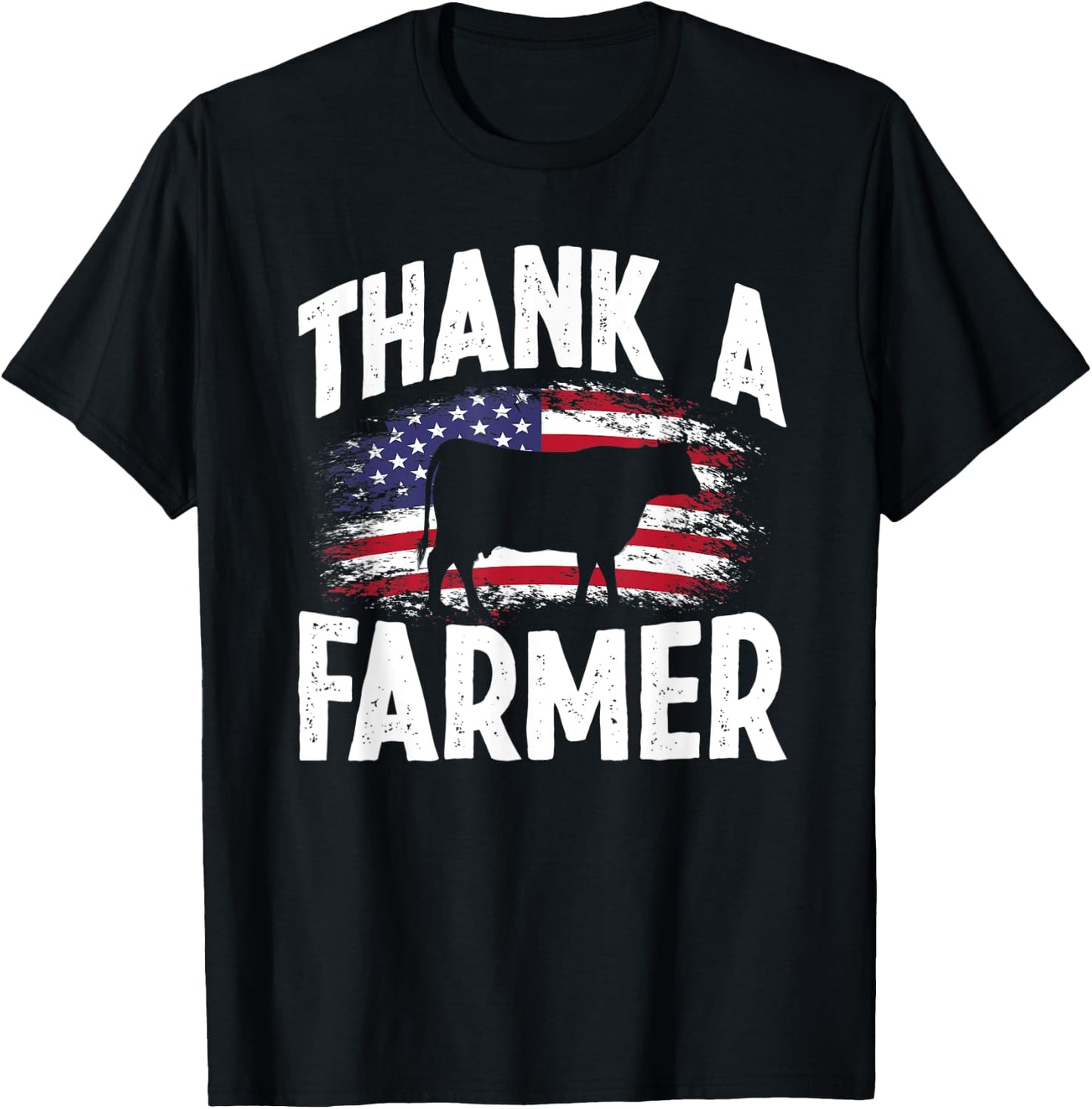 Thank A Farmer American Flag USA Proud Farmer Women Kids Men T-Shirt - T-Shirt | Black