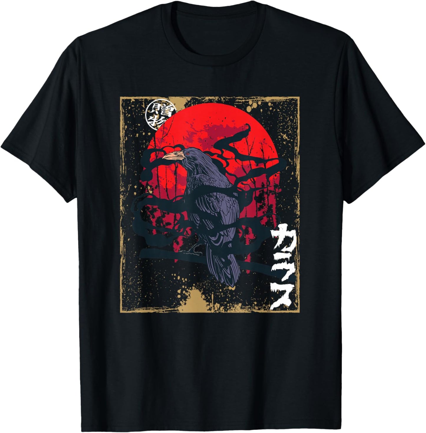 Gothic Raven Red Moon Black Crow T-Shirt - T-Shirt | Black