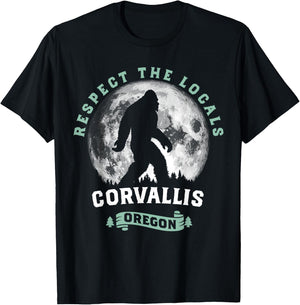 Corvallis Oregon Respect the Locals Sasquatch Moon Bigfoot T-Shirt - T-Shirt | Black