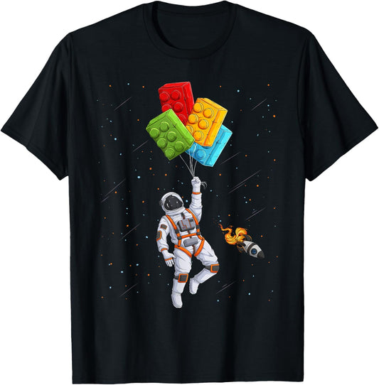Space Astronaut Master Builder Funny Building Blocks Bricks T-Shirt - T-Shirt | Black