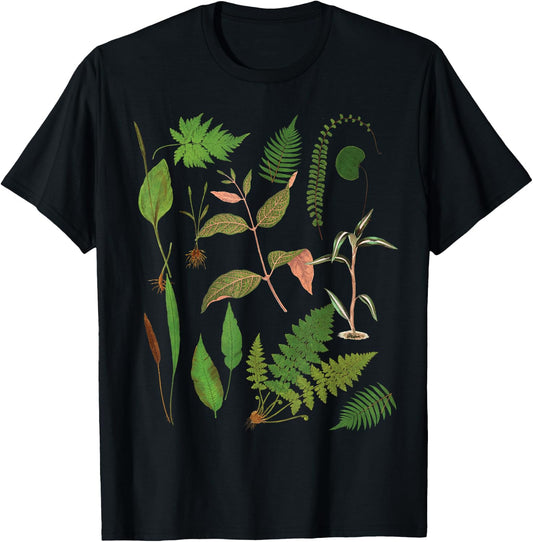 Vintage Botanical Flower Fern Leaf Green Plant Botany T-Shirt - T-Shirt | Black