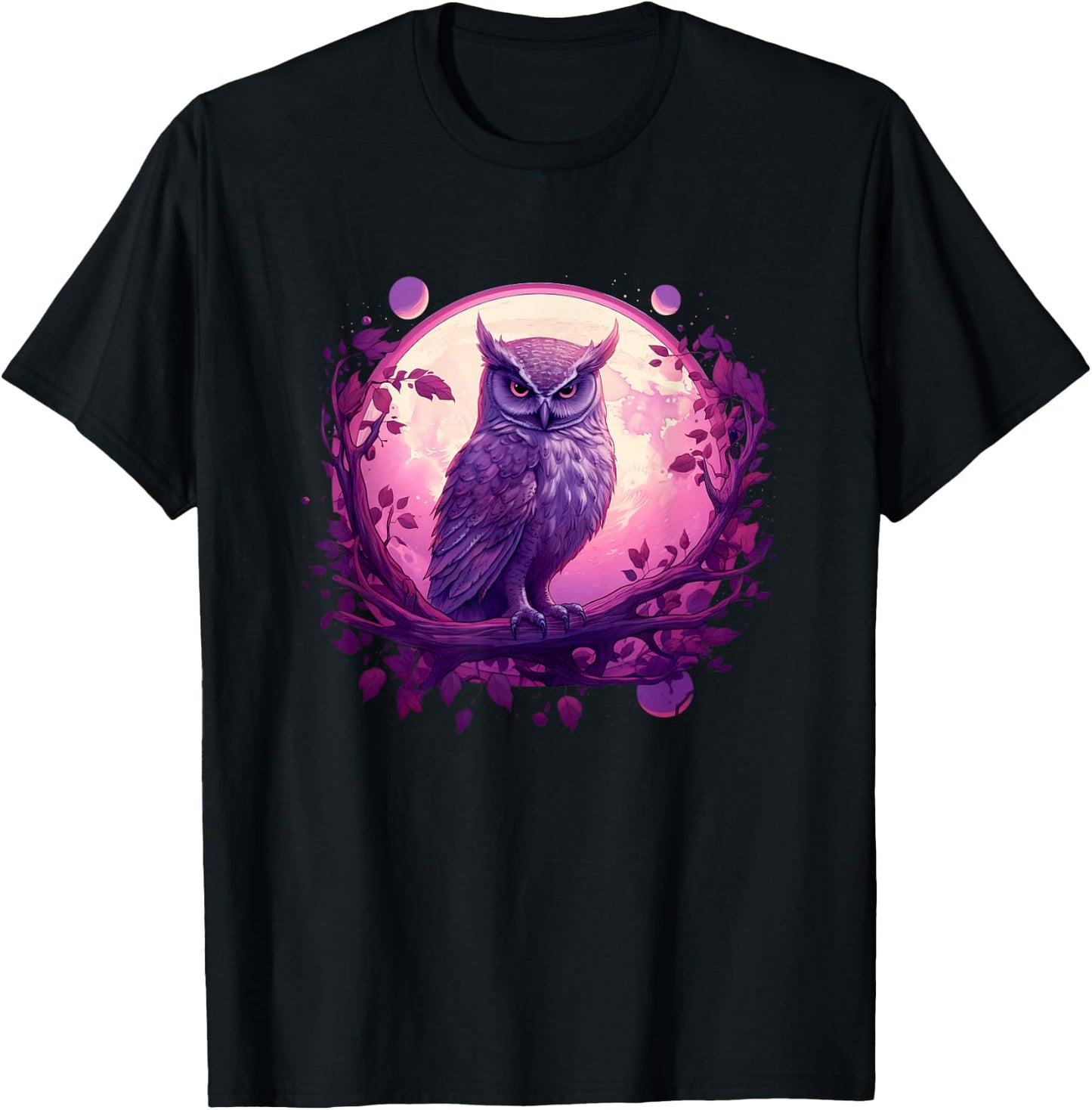 Full Moon Owl Pink Purple Dream Catcher Women Cute Kid T-Shirt - T-Shirt | Black