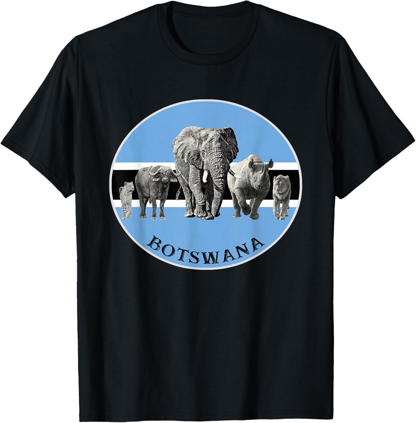 Proudly Botswana Big 5 on Botswana Flag for Wildlife Fans T-Shirt - T-Shirt | Black