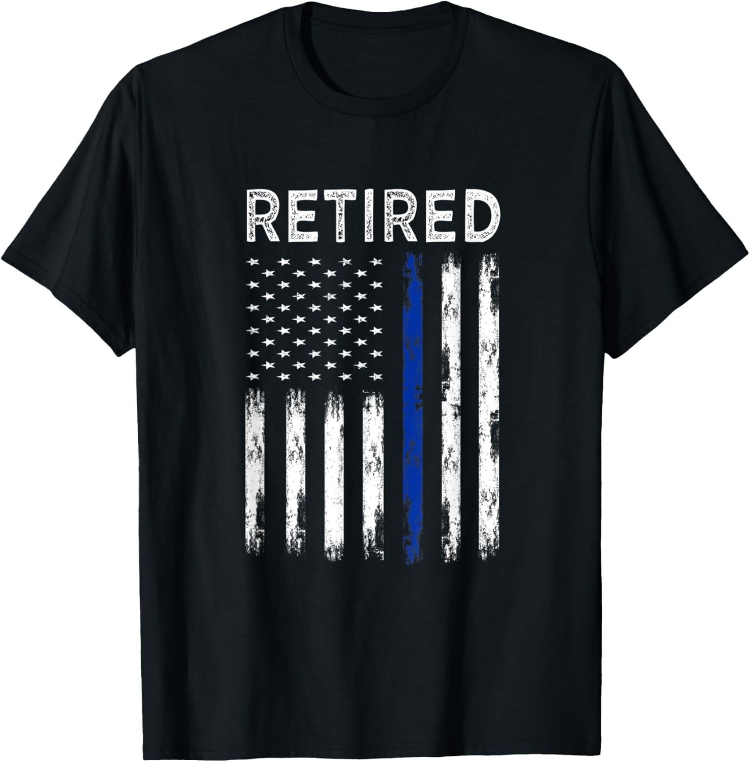 Retired Police officer with American Flag T-Shirt - T-Shirt | Black